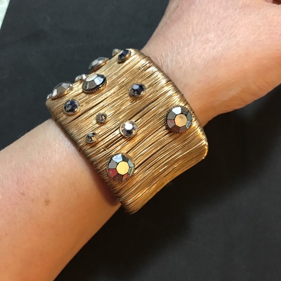 Copper Handmade Cuff With Rhinestones - Picture 2 of 4